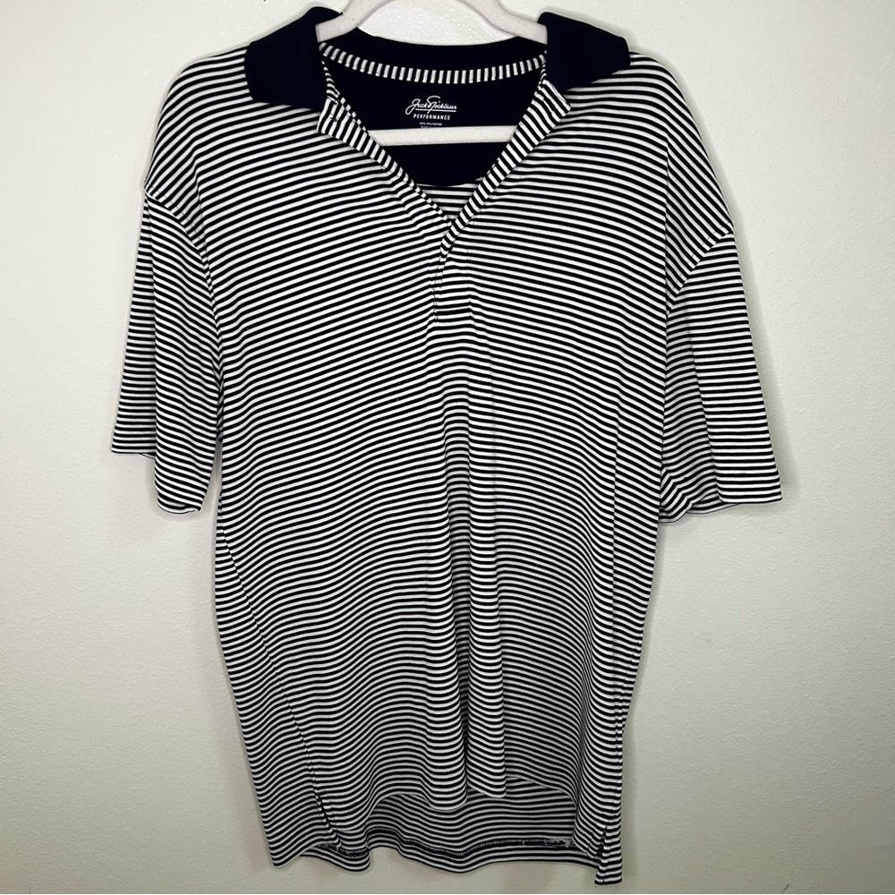 Jack Nicklaus navy and white striped performance polo